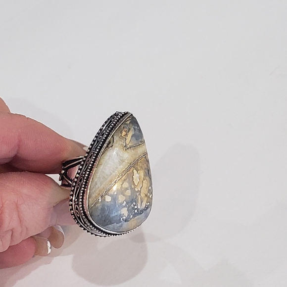 Stunning Handmade Natural Maligano Jasper Gem 925 Vintage Goth Antique Ring - Picture 14 of 14